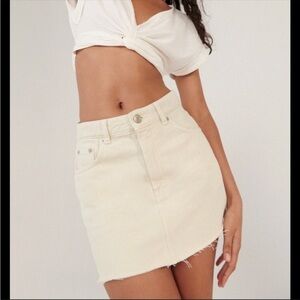 Zara Hi Rise Raw Hem Denim Mini Skirt